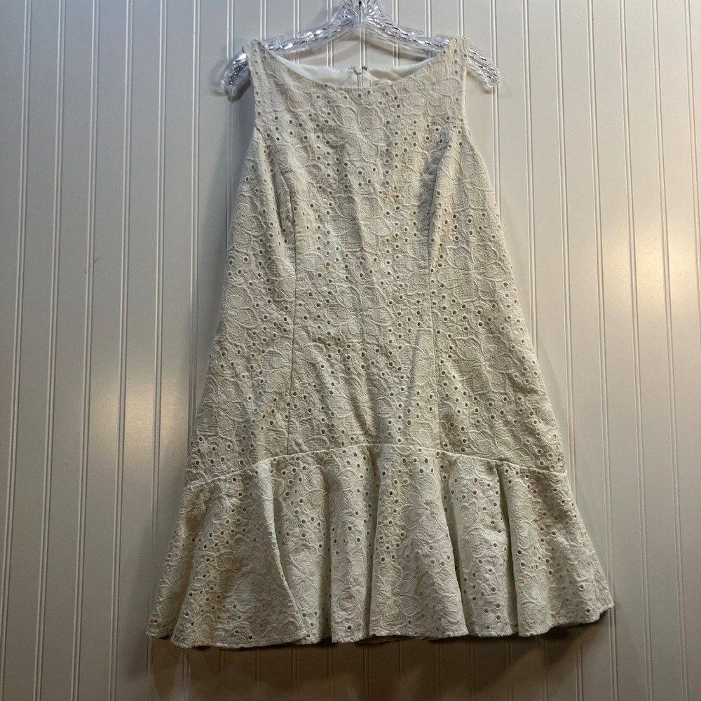 Eliza J Women White Floral Eyelet Drop Waist Ruffle Hem Mini Dress Size 14 Bride